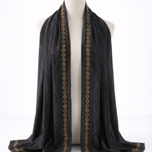 Black Crinkle Silk with Rhinestone Organza Hijab