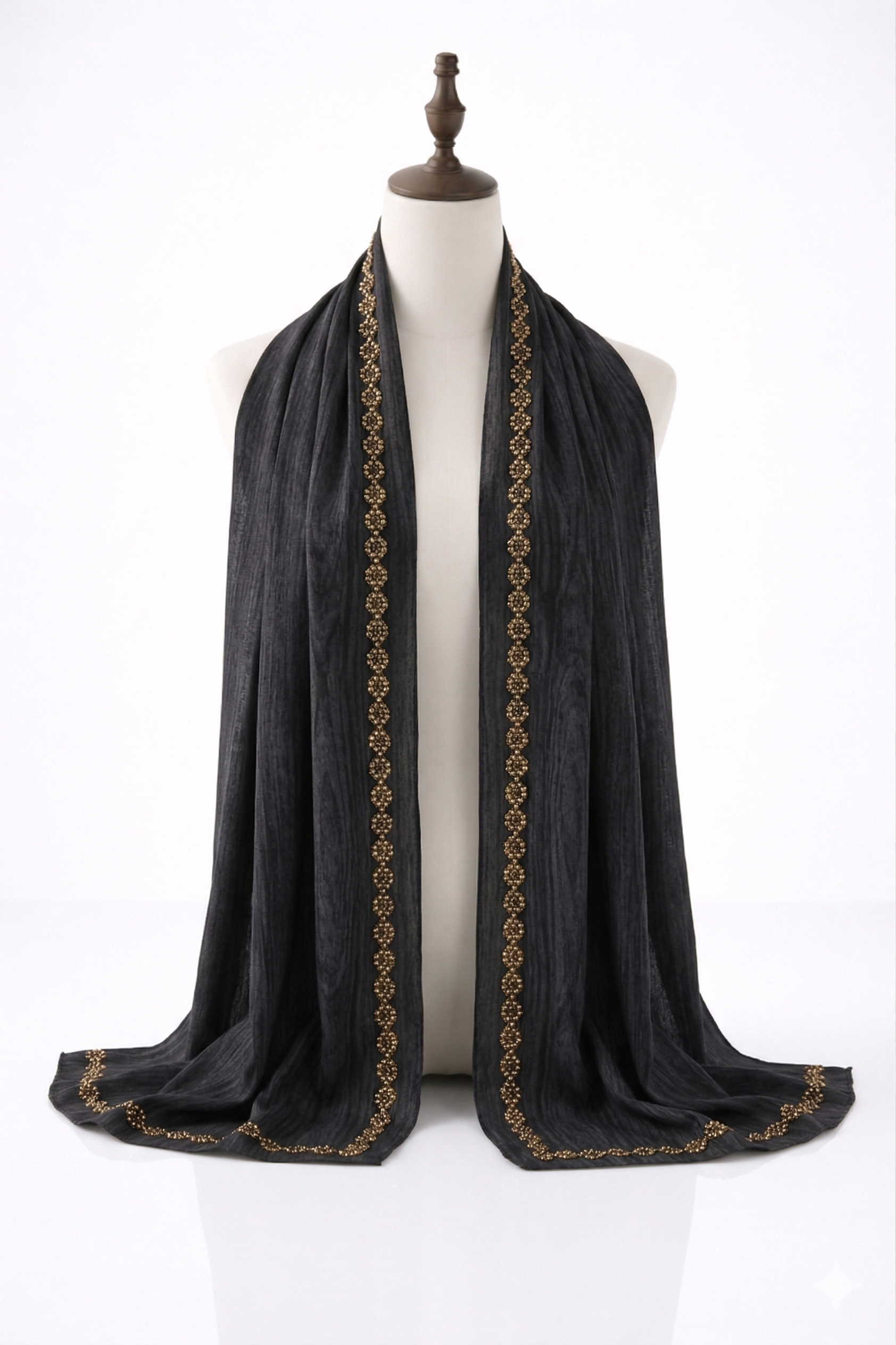 Black Crinkle Silk with Rhinestone Organza Hijab