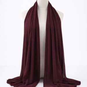 Burgundy chiffon hijab on mannequin
