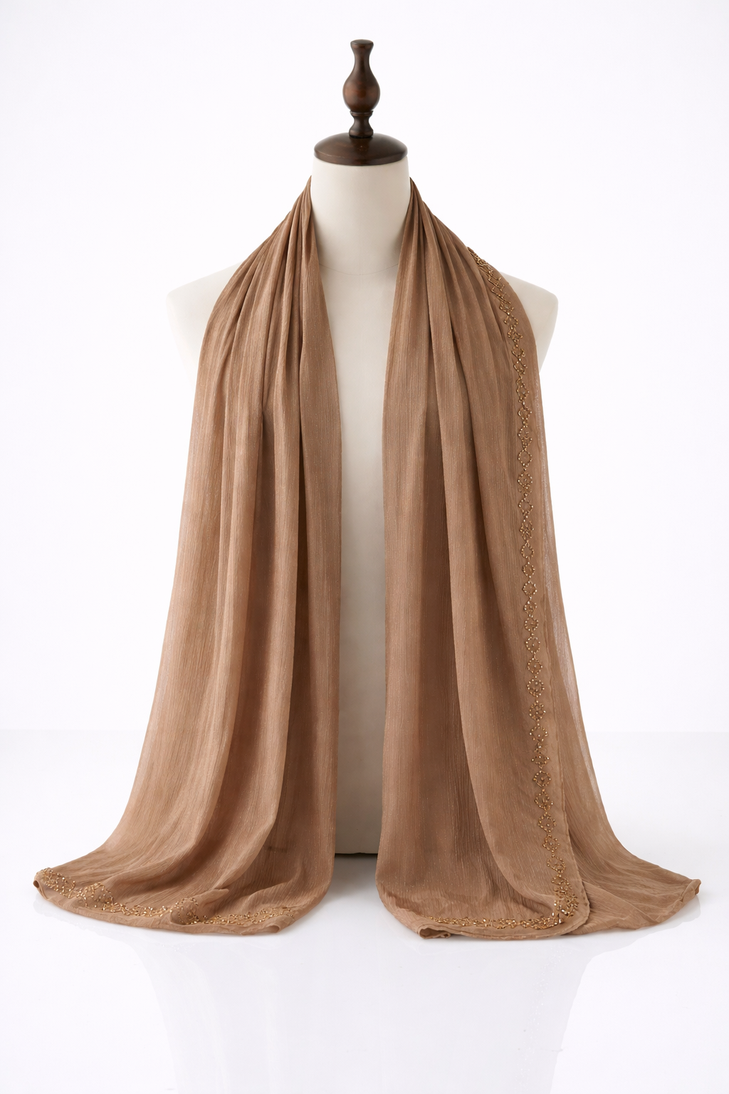 Champagne Gold Crinkle Silk Hijab with Rhinestone Organza