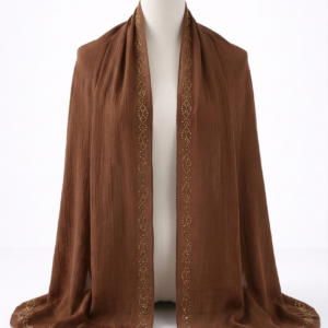 Chocolate Brown Crinkle Silk with Rhinestone Organza Hijab