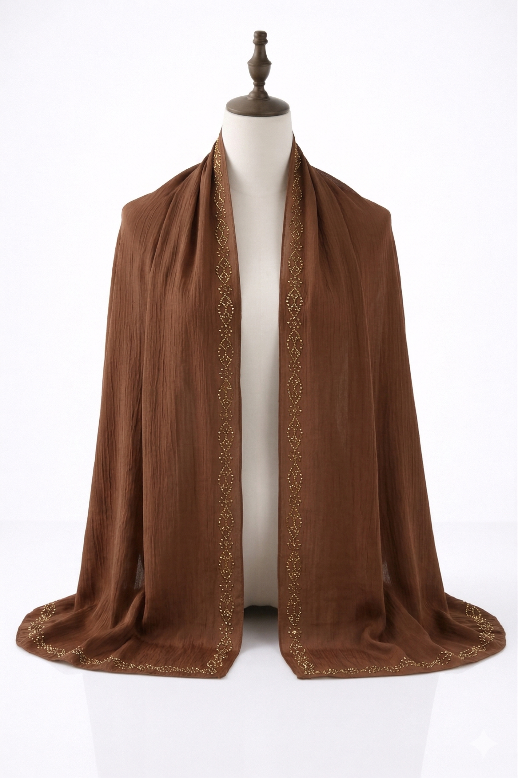 Chocolate Brown Crinkle Silk with Rhinestone Organza Hijab