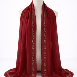 Deep Red Crinkle Silk with Rhinestone Organza Hijab