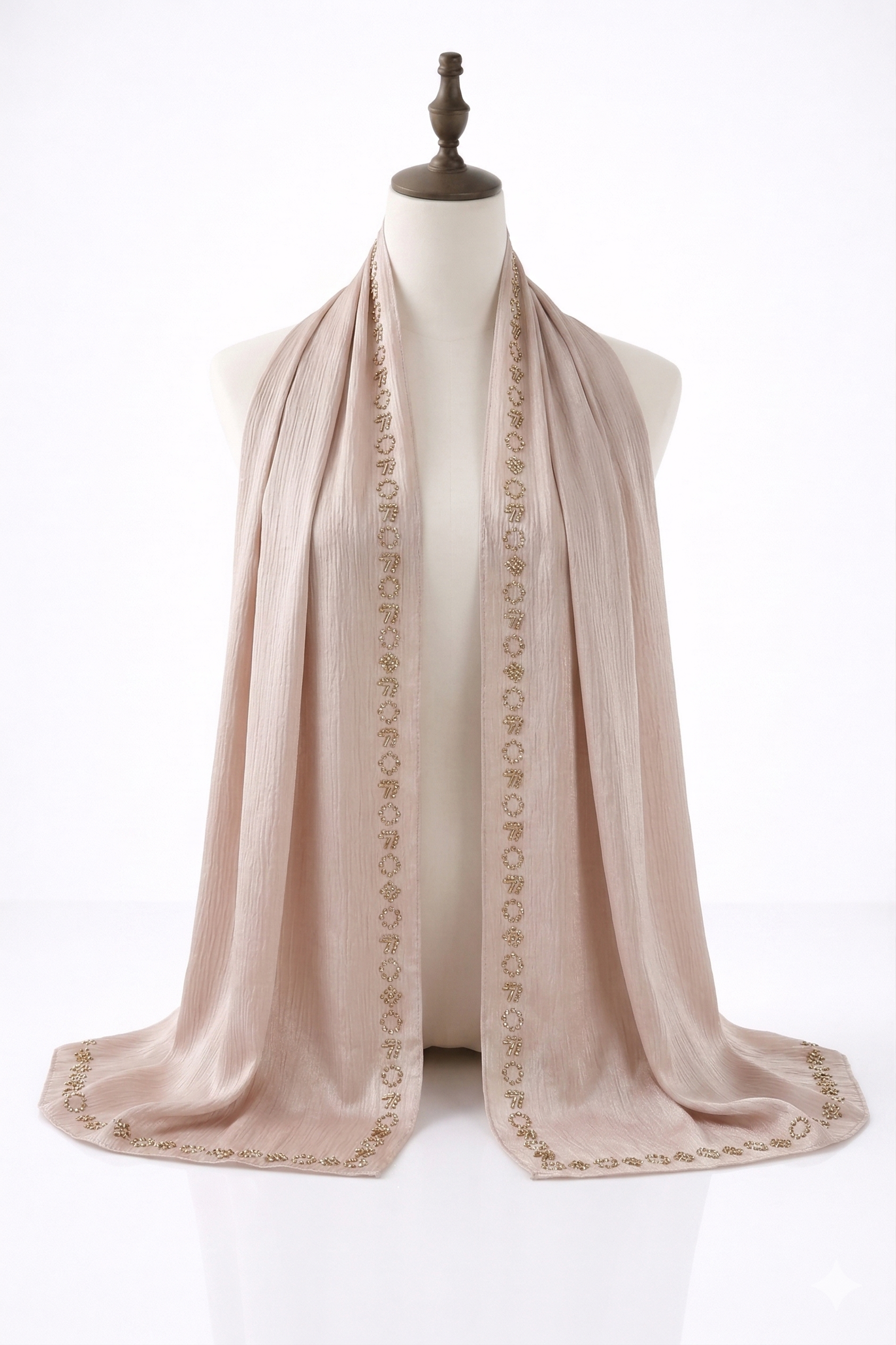 Dusty Rose Crinkle Silk with Rhinestone Organza Hijab