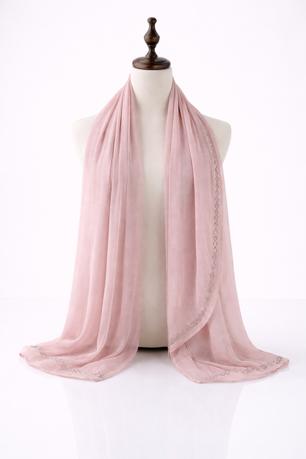 Blush Pink Lightweight Modal Crinkle Silk with Rhinestone Organza Hijab