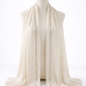 Ivory White Crinkle Silk with Rhinestone Organza Hijab
