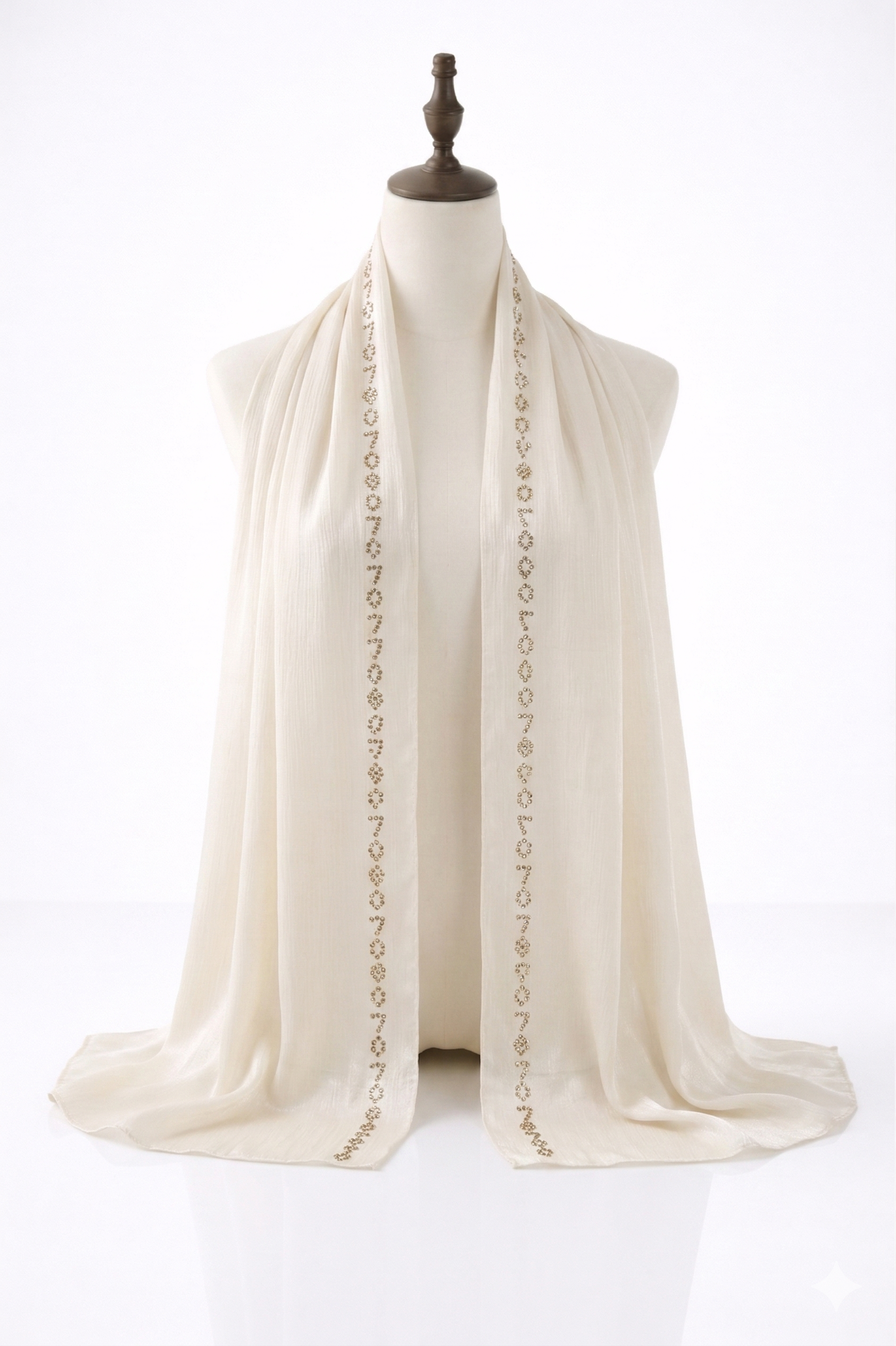 Ivory White Crinkle Silk with Rhinestone Organza Hijab