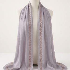 Lilac Grey Crinkle Silk with Rhinestone Organza Hijab