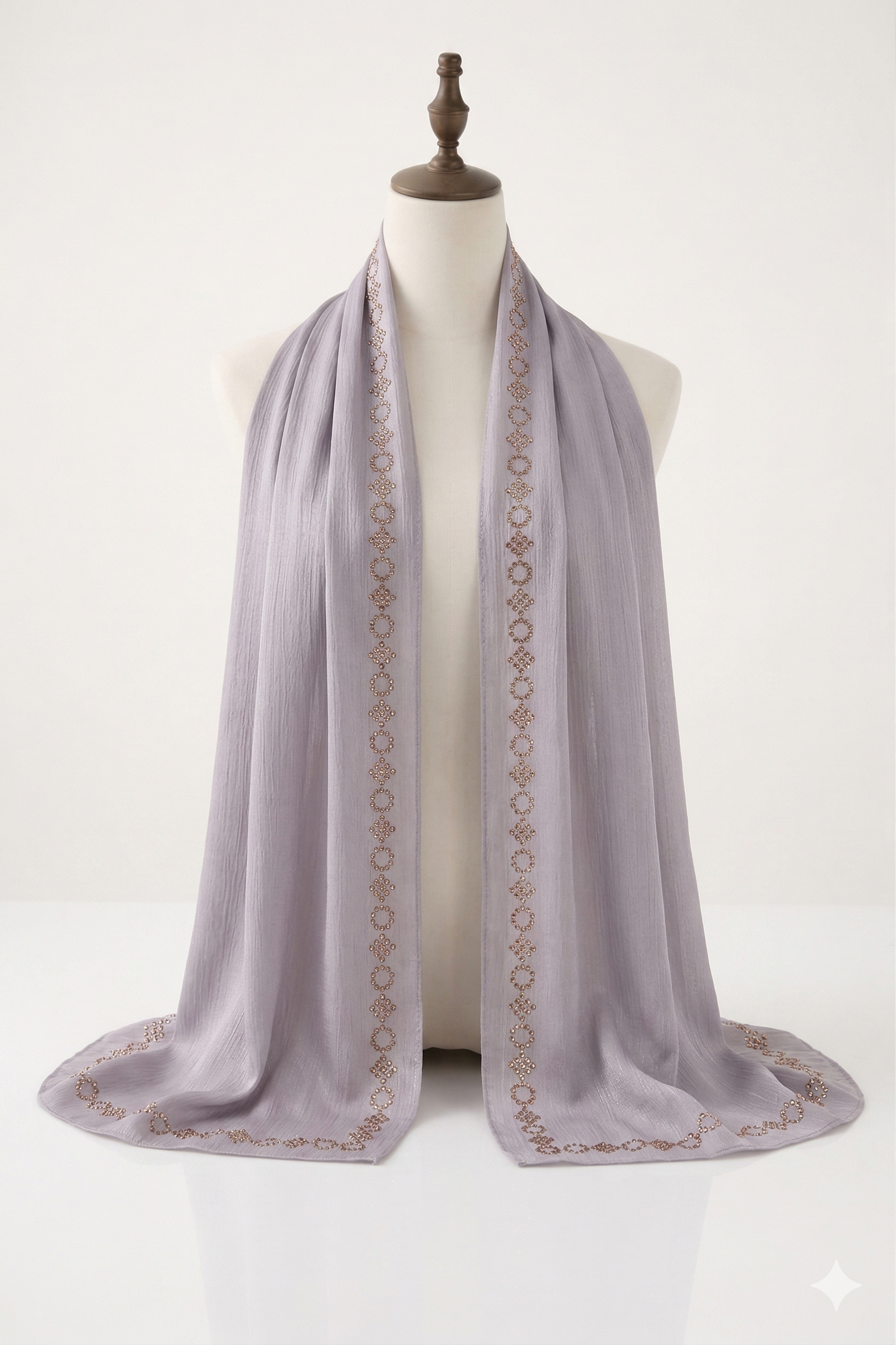 Lilac Grey Crinkle Silk with Rhinestone Organza Hijab