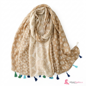 Printed Hijab Scarf Beige & Gold Geometric
