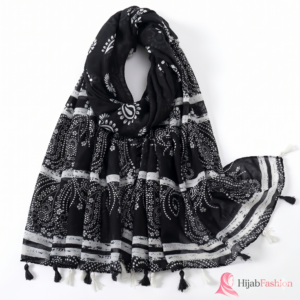 Printed Hijab Scarf – Black & White Paisley