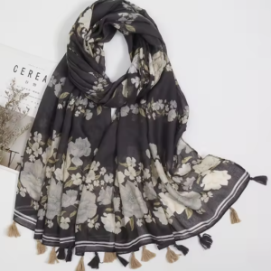 Printed Hijab Scarf – Charcoal Meadow Bloom