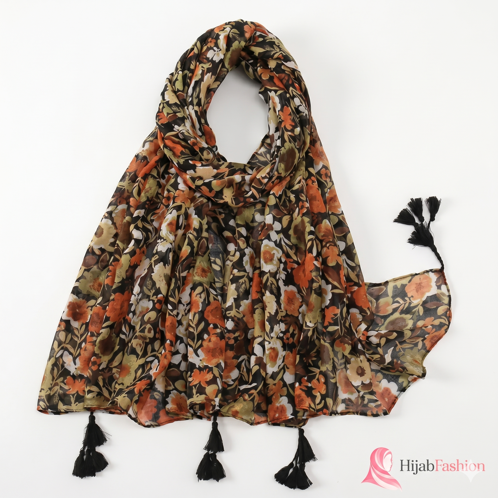 Printed Hijab Scarf – Earthy Autumn Floral