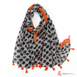 Printed Hijab Scarf Grey & Orange Polka Dot