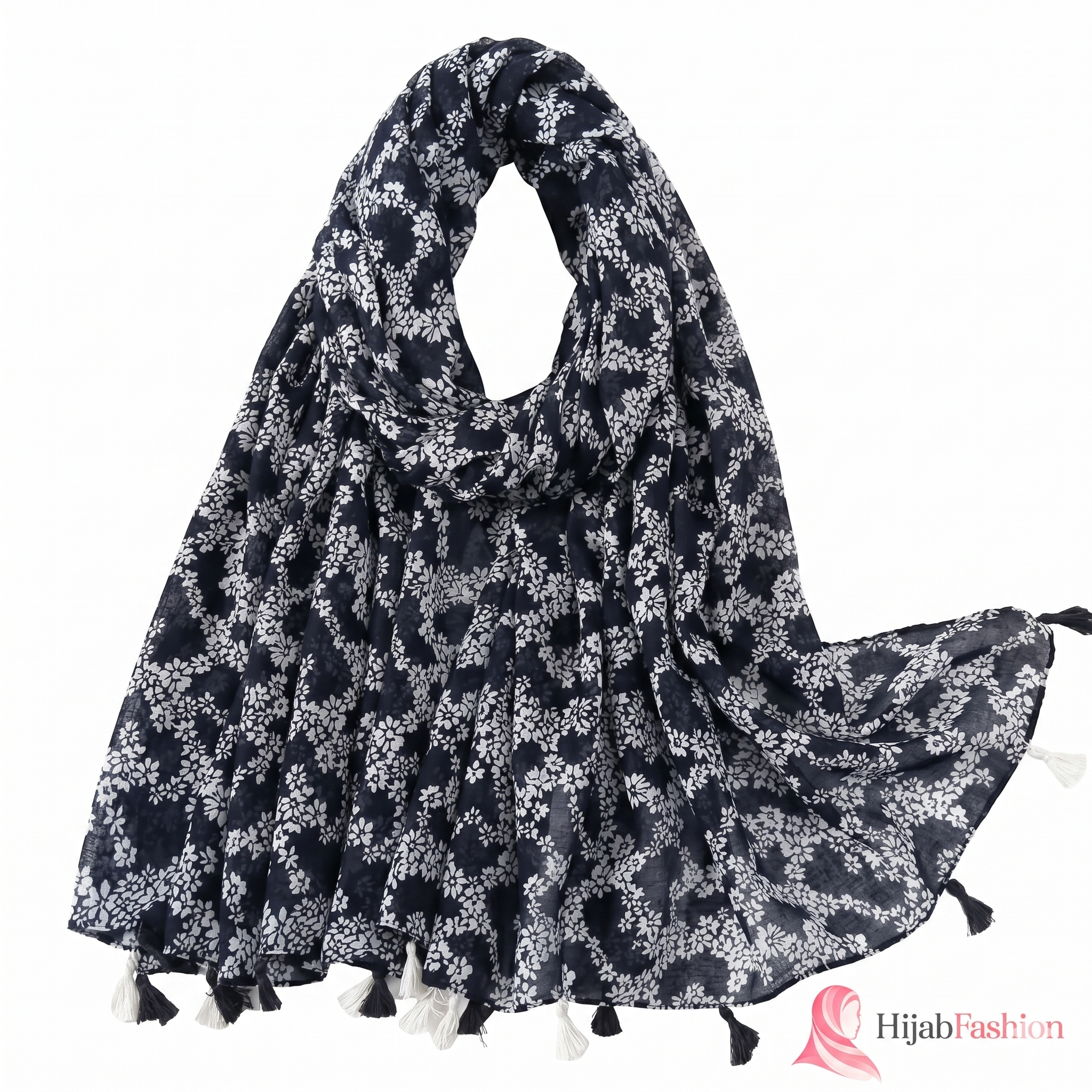 Printed Hijab Scarf – Midnight Navy Jasmine