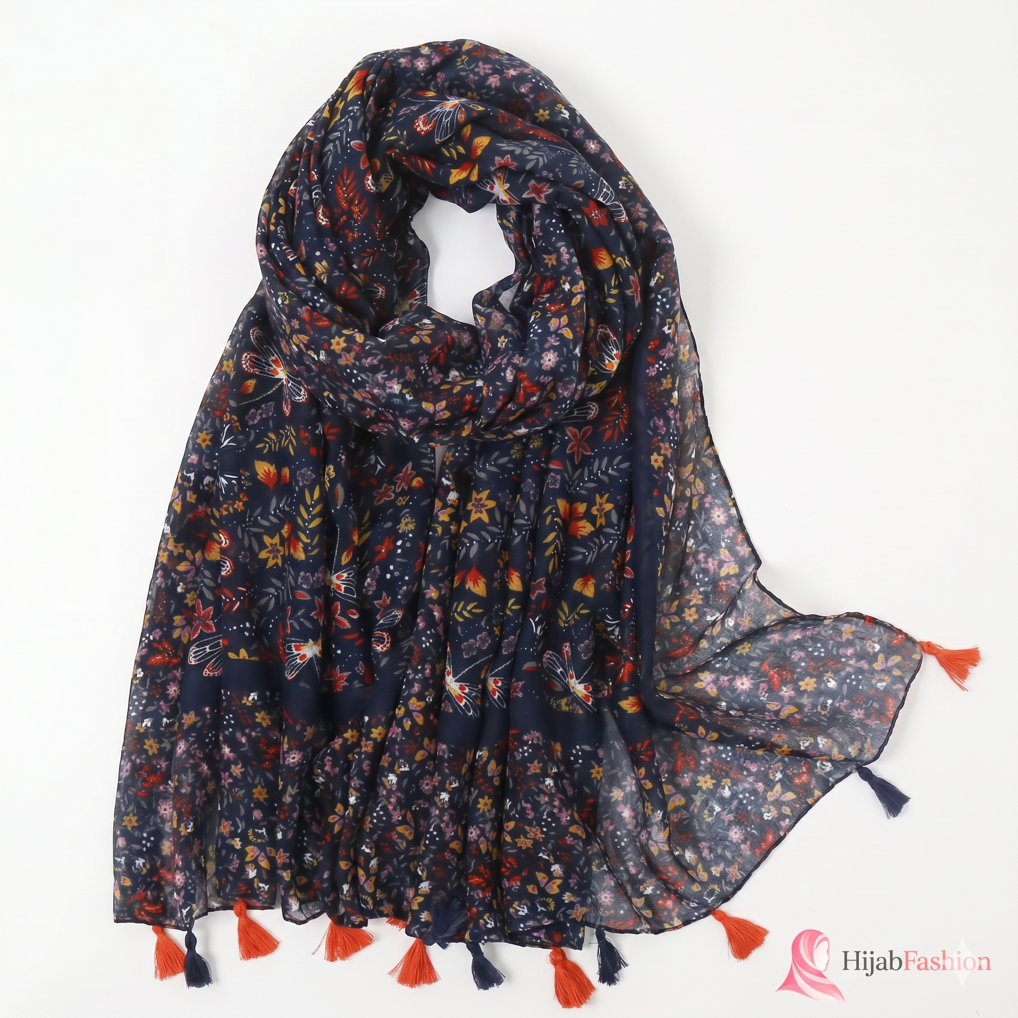 Printed Hijab Scarf – Midnight Navy Wildflower
