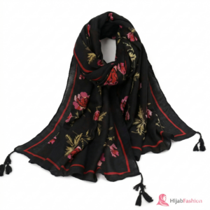 Printed Hijab Scarf – Midnight Rose Noir