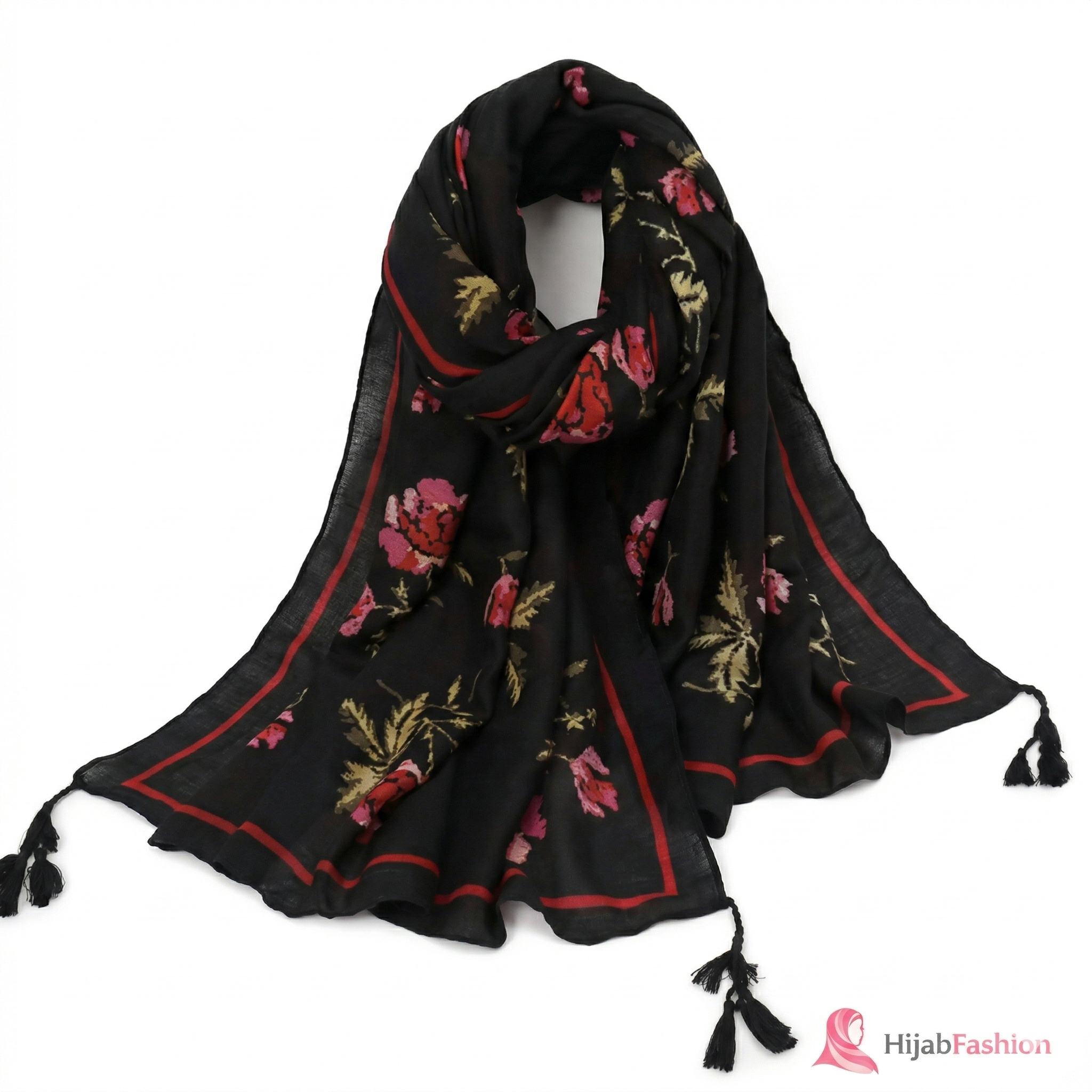 Printed Hijab Scarf – Midnight Rose Noir