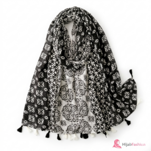 Printed Hijab Scarf – Monochrome Ethnic Pattern