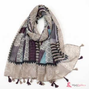 Printed Hijab Scarf Purple & Grey Paisley Mix