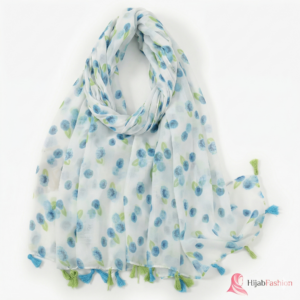 Printed Hijab Scarf Sky Blue & Olive Floral