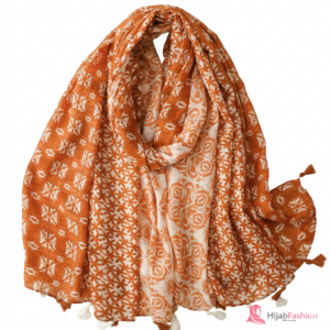 Printed Hijab Scarf – Terracotta Floral Mosaic