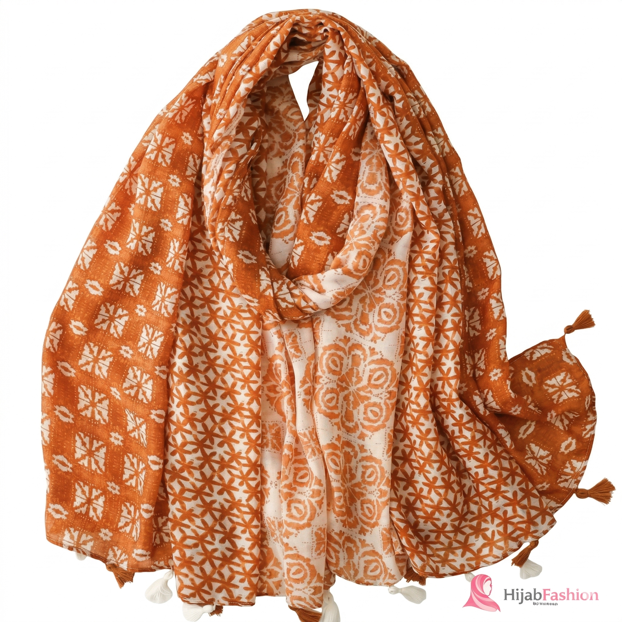 Printed Hijab Scarf – Terracotta Floral Mosaic