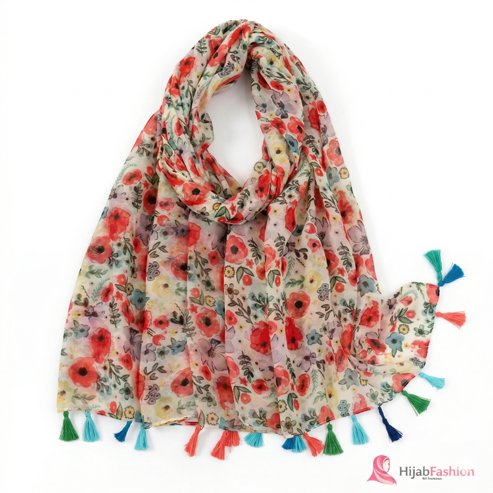 Printed Hijab Scarf – Vibrant Red Floral