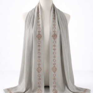 Silver Grey Crinkle Silk with Rhinestone Organza Hijab