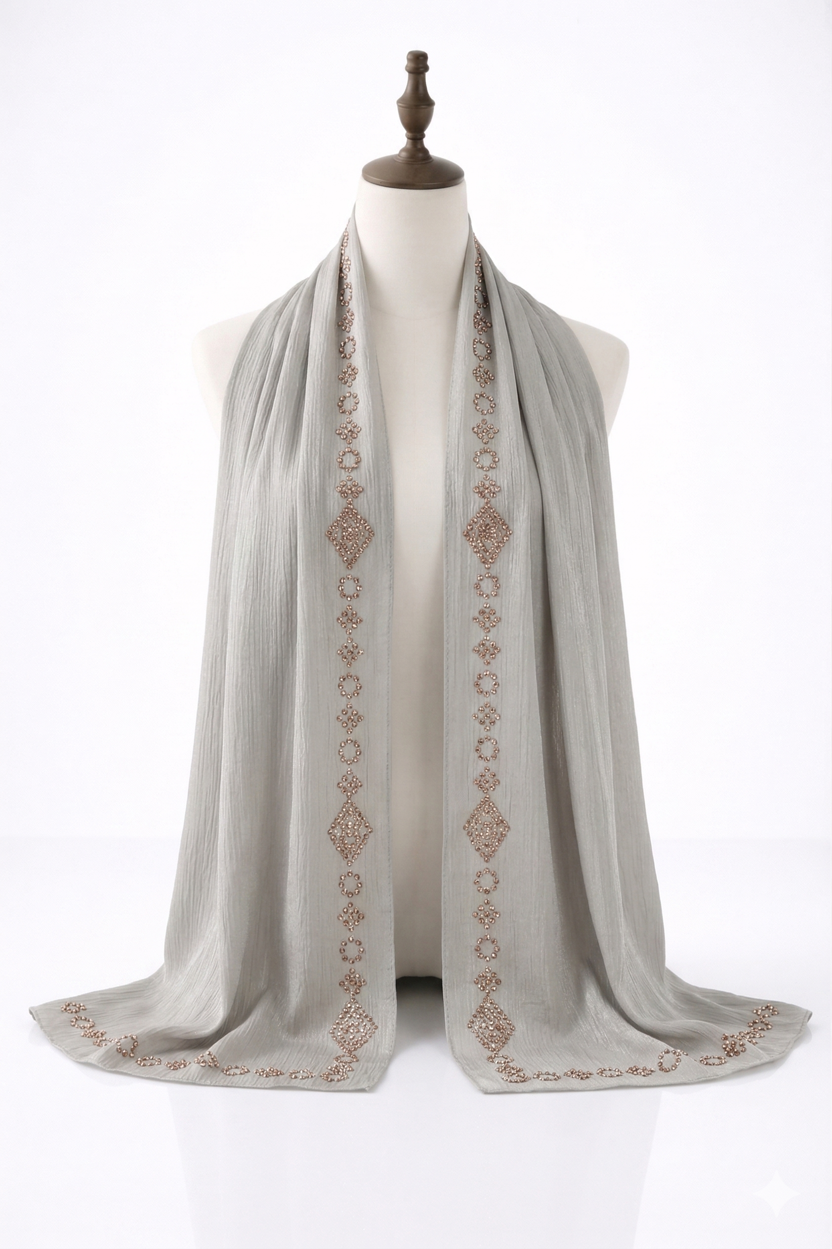 Silver Grey Crinkle Silk with Rhinestone Organza Hijab