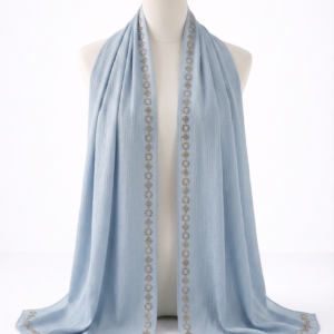 Sky Blue Crinkle Silk with Rhinestone Organza Hijab