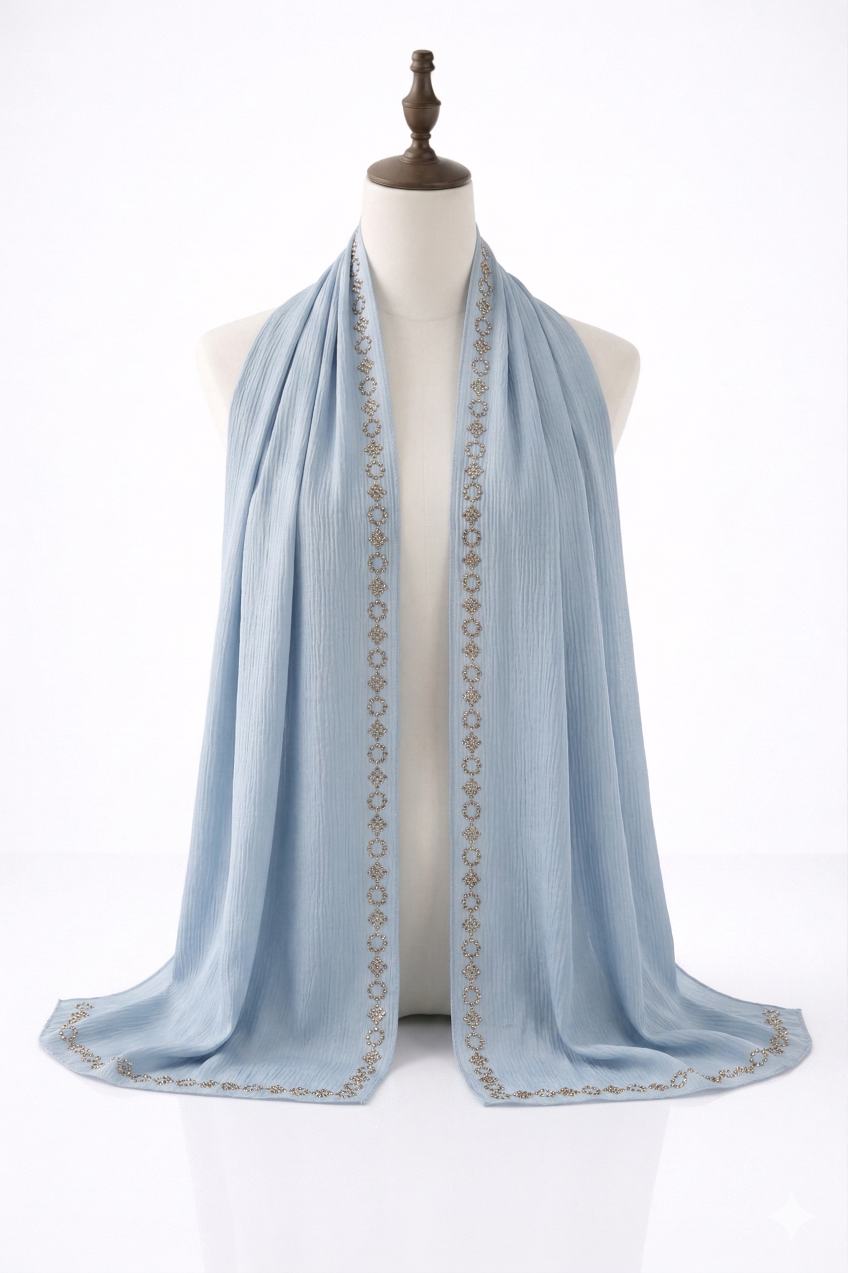 Sky Blue Crinkle Silk with Rhinestone Organza Hijab