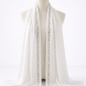 White Crinkle Silk with Rhinestone Organza Hijab