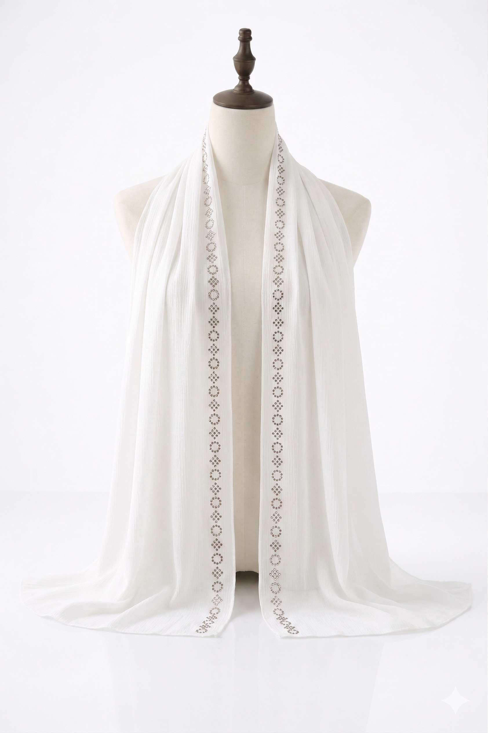 White Crinkle Silk with Rhinestone Organza Hijab